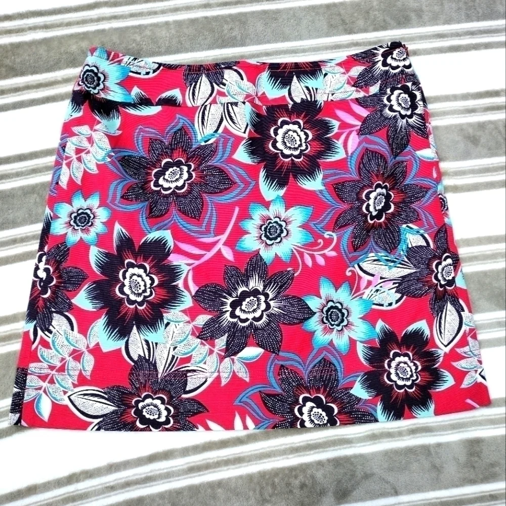 Talbots Women’s A Line Skirt Size 14P Floral Red Zip Up Casual Classic Petite 14